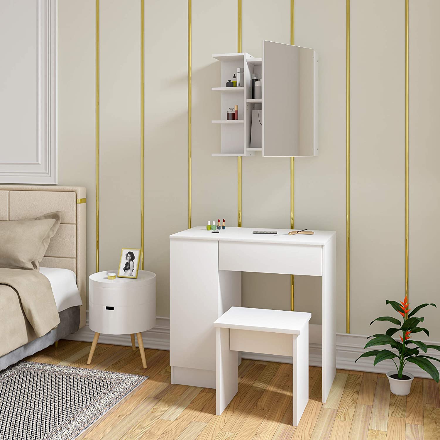WOLTU 3 in 1 Schminktisch mit Hocker und Spiegel