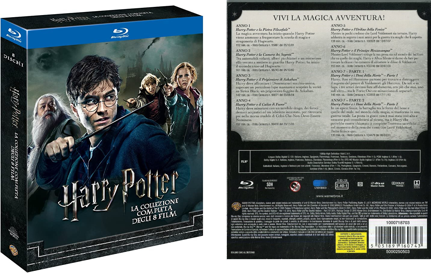 Harry Potter Complete Collection für 18€ –  Komplett-Box mit Filmen 1-8 auf Blu-ray, italienische Version mit dt. Tonspur