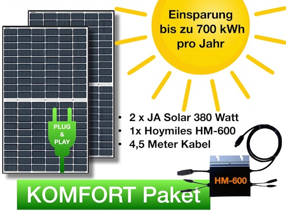 Günstiger! Balkonkraftwerk Komfort-Paket ab 594€ – Hoymiles HM-600 Set mit JA-Solar Panel 750-770 Watt, Abholung