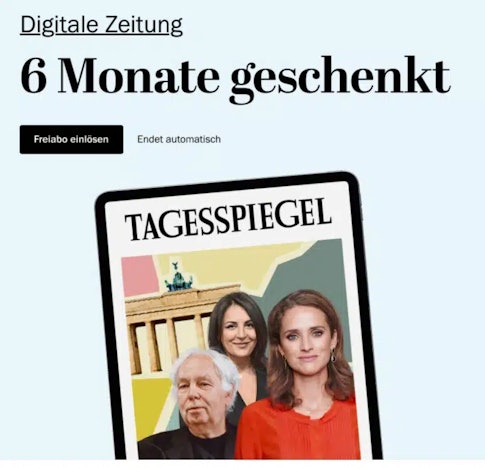 💻Digitale Zeitschrift: Tagesspiegel, 6 Monate kostenlos lesen. Abo endet automatisch❗