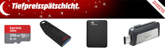 Speicher-Tiefpreisspätschicht bei Media Markt - z.B. WD Elements Portable 500GB für 33€