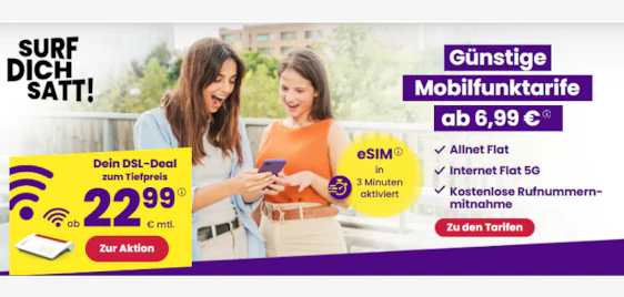 0€ Anschlusspreis 🚀 sim24 5G Allnet-Flats - 40GB nur 8,99€ mtl.