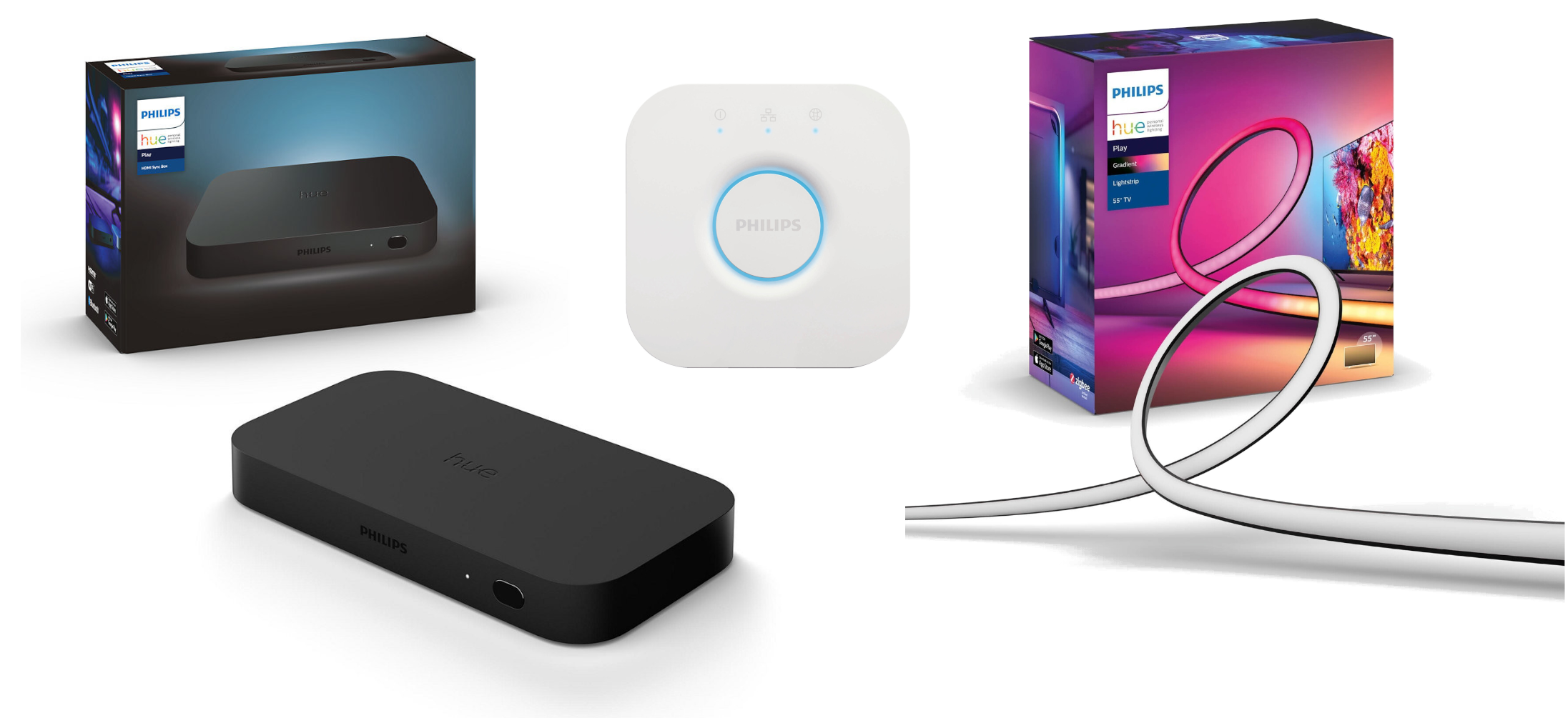 Philips Hue Play HDMI Sync Box Bundle für 249€ - mit 55" Gradient Lightstrip &amp; Bridge