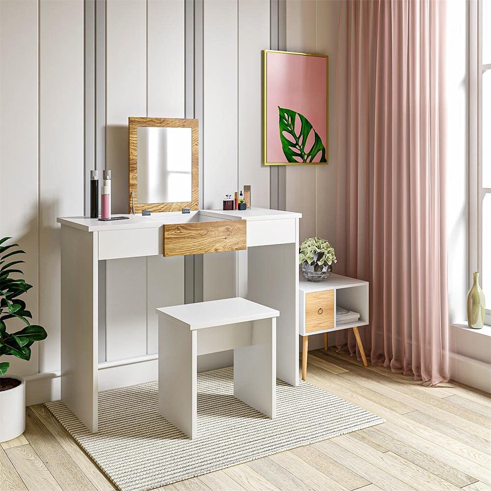 Kosmetiktisch mit Hocker und klappbar Spiegel