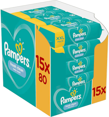 Pampers Fresh Clean Feuchttücher 15 Packungen, 1200 Feuchttücher