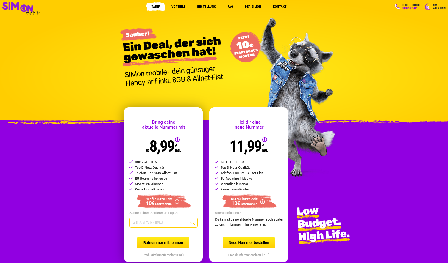 10€ Startguthaben sichern! SIMon mobile LTE 50 im Vodafone-Netz für 8,99€/Monat – 8GB LTE, Allnet- &amp; SMS-Flat, EU-Roaming