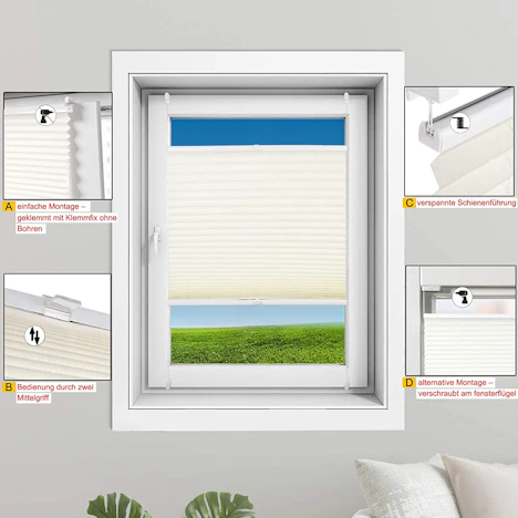 Plissee Klemmfix für Fenster & Tür, 65x130 cm, Weiß