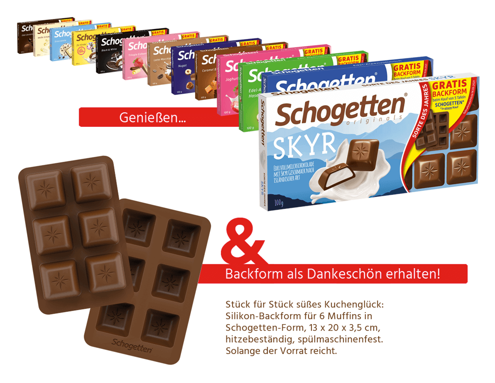 Kostenlose Muffin-Backform - beim Kauf von mind. 5 Schogetten-Tafeln