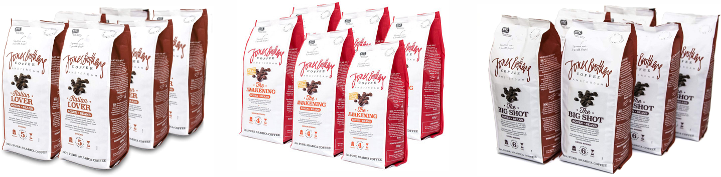 6x 500g Jones Brothers Kaffeebohnen (3kg) für 36€ – Sorten: Italian Lover, The Big Shot &amp; The Awakening, 100% Arabica