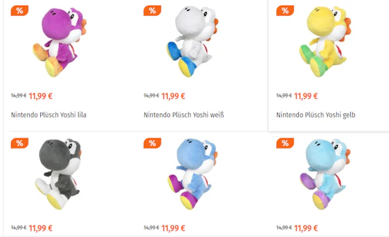 Nintendo Plüsch Yoshi 17cm in 10 Farben
