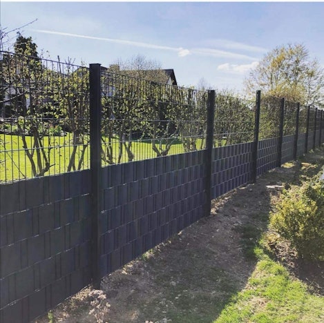 PVC Sichtschutzstreifen für Doppelstabmatten, Anthrazit, 65 m x 19 cm mit 40 Clips, Beidseitiger Druck