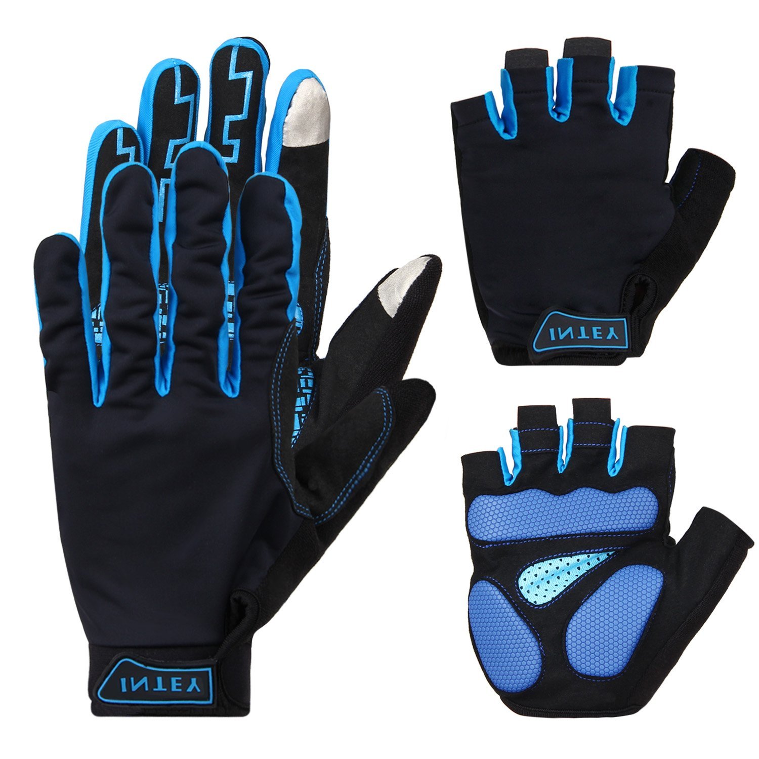 INTEY Fahrradhandschuhe Touchscreen kompatibel Vollfinger und Halbfinger für Radsport (2 Paare)