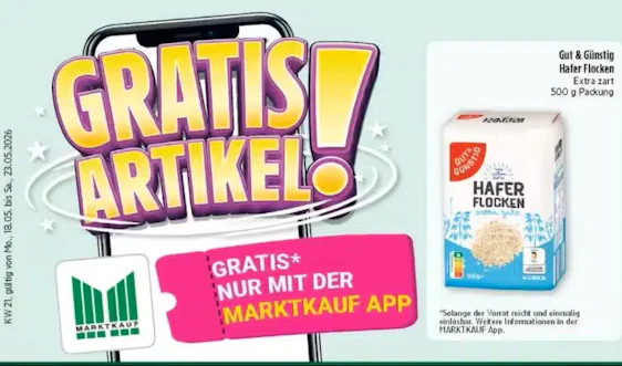 Marktkauf: Haferflocken gratis mit der App (ab 18.05.)