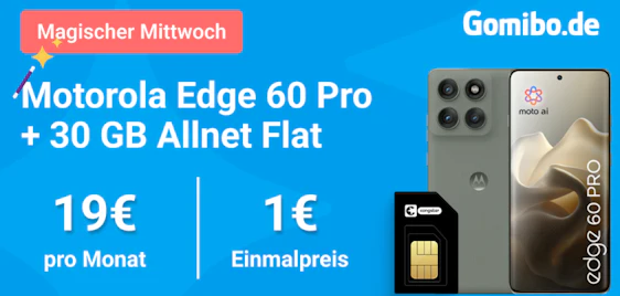 Gratis Ladegerät dazu 🎁 Motorola Edge 60 Pro mit 30GB Congstar (Telekom) Allnet-Flat für 19€ mtl.