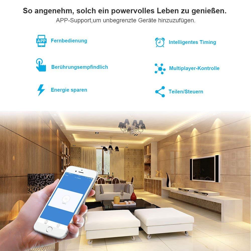 1-Fach WLAN Smart Lichtschalter für Alexa Google Home mit App Steuerung nur 9,49€ statt 18,99€