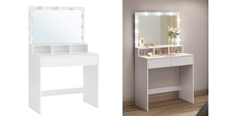 Vasagle Schminktisch für 93€ - mit Spiegel und Glühbirnen