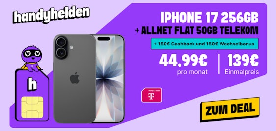 NOCH GÜNSTIGER mit 300€ Bonus 🍏✨ Apple iPhone 17 + 50GB Telekom-Tarif für 44,99€ mtl.