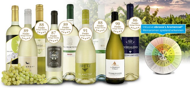 Weißwein-Probier-Special für 40€ bei Ebrosia - 9 verschiedene Weinsorten + Aromenrad