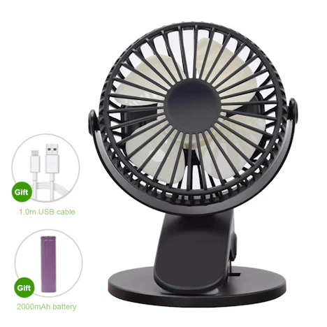Ventilator Tragbarer 3-Gang mit Wiederaufladbare 2000mAh Batterie