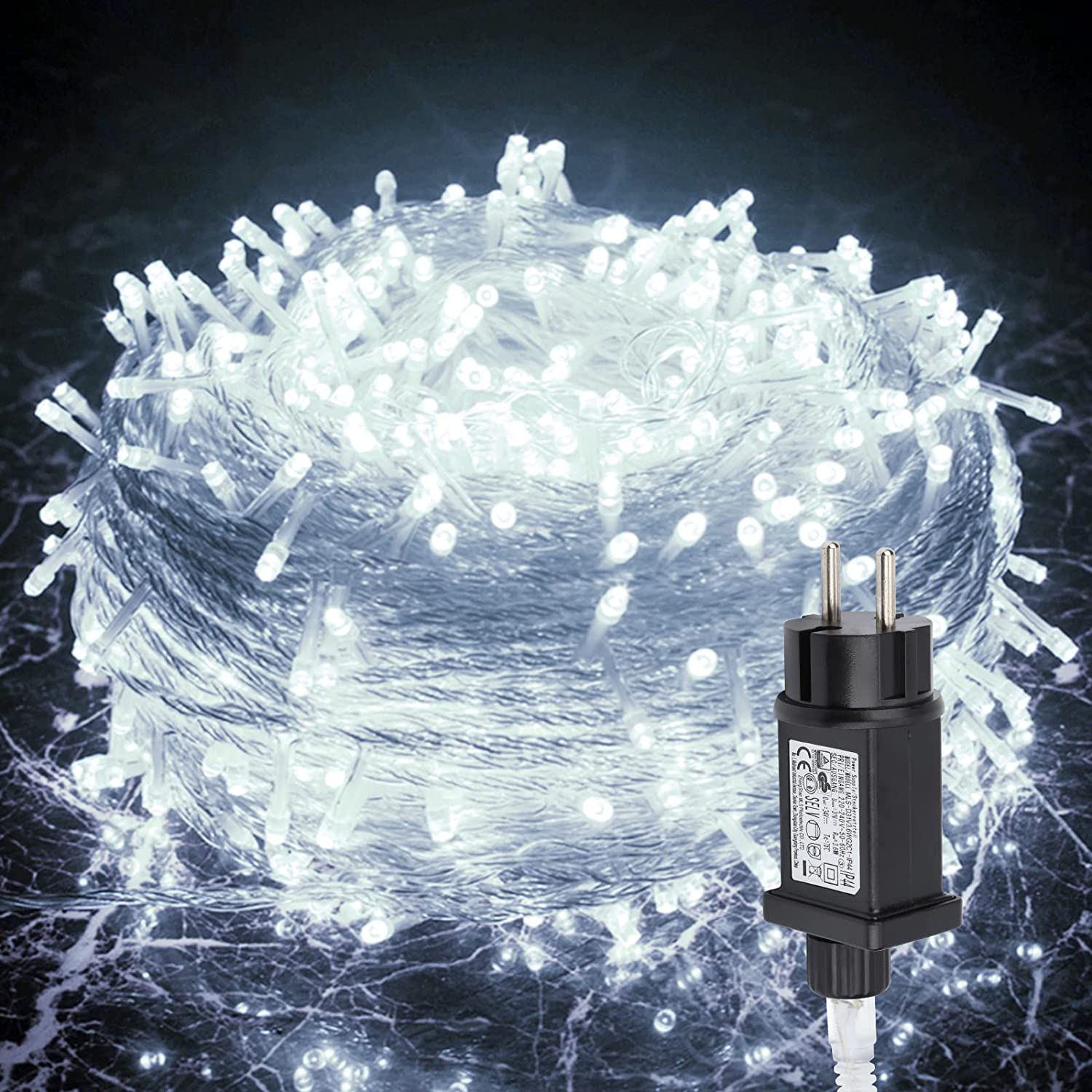 SONUG 100m 8 Modi 400 LEDs Lichterketten Kaltweiß mit Speicherfunktion, Strombetrieben, IP44 