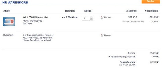 W6 N 5000 für 353€ - computergesteuerte Nähmaschine mit 323 Programmen