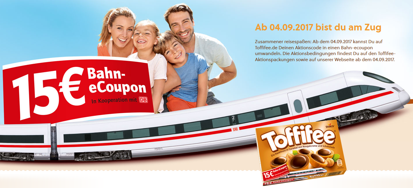 15€ Deutsche Bahn-Gutschein in Toffifee-Aktionspackungen - Mindestfahrkartenwert 49€