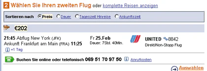 rückflug auswählen