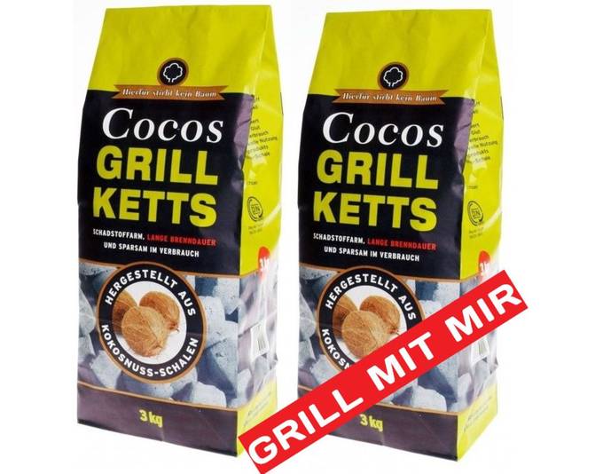 6Kg Grillkohle-Briketts, aus Kokosnussschalen für 11€ - ruß- und raucharm grillen
