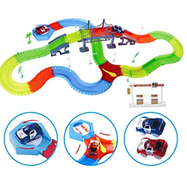 Kuultoy Autorennbahn Leuchtend für Kinder, Magic Trucks Twister Tracks Starter Set