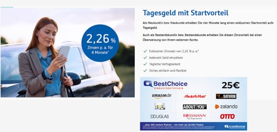 Höhere Zinsen 🏦 BBBank: Tagesgeld mit 2,26% p.a. für 6 Monate + 25€ Bonus