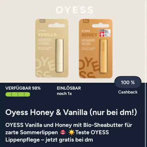 Gratis Oyess Honey & Vanilla (nur bei dm!)