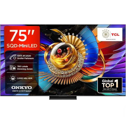 TCL 75Q7D Pro SQD-Mini LED 75 Zoll Fernseher, 4K Smart TV, Google TV