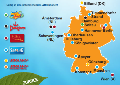 2-for-1 Aktion für Freizeitparktickets von Punica - Legoland, Heidepark, the Dungeons, Madame Tussauds und Sea Life (Update)