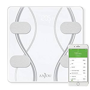 Körperfettwaage, Anjou Bluetooth Personenwaage, Digitale Gewichtswaage mit iOS und Android App