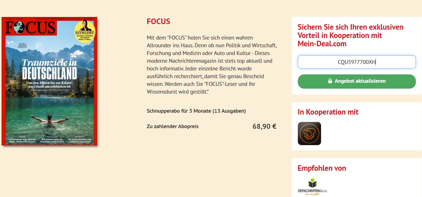 13 Ausgaben Focus kostenlos