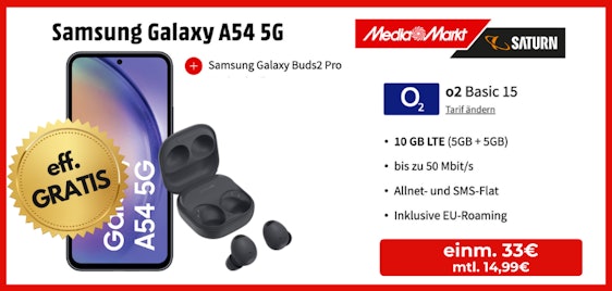 Galaxy Buds geschenkt! 🤩 Samsung Galaxy A54 5G + 10 GB o2-Allnet für 14,99€/Monat