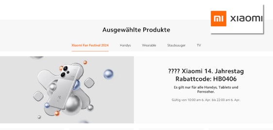 Nur heute bis 22 Uhr ⌛ 10% Sonderrabatt auf Xiaomi Smartphones, Tablets und TVs