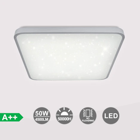 VINGO LED Deckenlampe, 50W Deckenleuchte, Sternenlicht, 6500K Weiß, IP44, 4500LM, 435 * 435 * 100mm