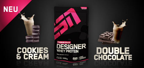 ESN Designer Whey 1KG für nur 16,90€ - Neuer Beutel - 2 neue Geschmacksrichtungen (Cookies &amp; Cream und Double Chocolate)