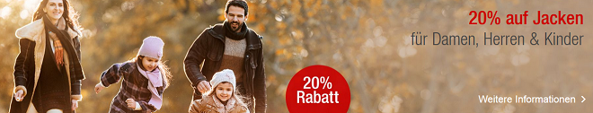 20% Rabatt auf Jacken + weitere 10% mit Gutschein bei Galeria Kaufhof