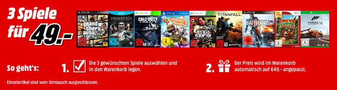3 Spiele für 49€ bei Media Markt - für PlayStation, Xbox &amp; Co