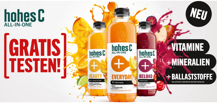 hohes C ALL-IN-ONE kostenlos testen - 0,85L, drei verschiedene Sorten 