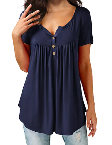 Damen Tops Kurzarm Navyblau, Large