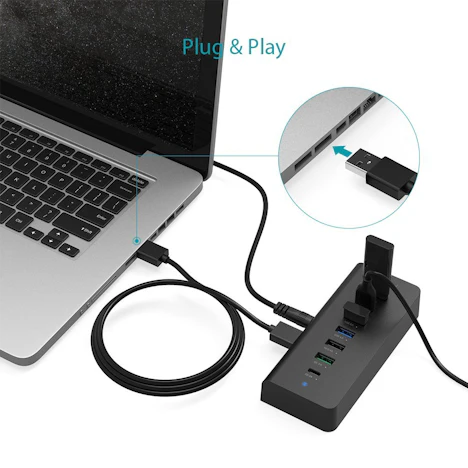 amazon: 4 Ports USB 3.0 Datenhub 3 Ladeports Datenübertragung für 19,99€ statt 39,99€