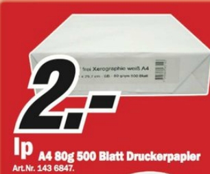 Druckerpapier 500 Blatt auf 2€ reduziert