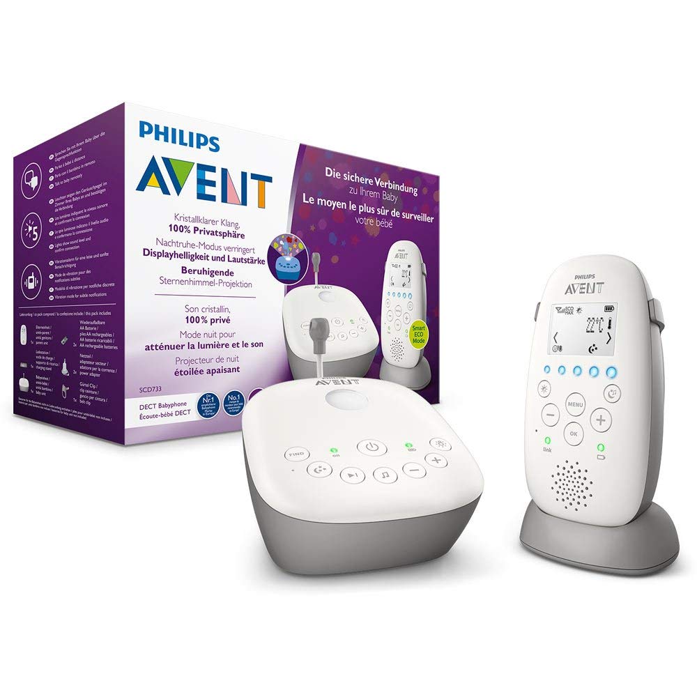 Philips Avent Audio-Babyphone SCD733/26, DECT-Technologie, Eco-Mode, Sternenhimmel, 18 Std. Laufzeit