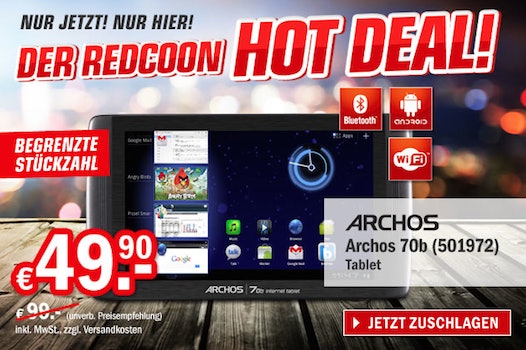 Archos 70b Tablet (8GB, 17,78cm (7Zoll) 1.2GHz, WiFi) für 54€ bei Redcoon