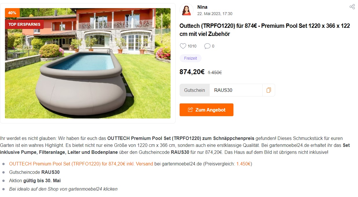 Schnaeppchenfuchs Pool Angebot