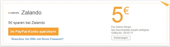 5€ Gutschein für Zalando bei Zahlung über PayPal - mit 10€ MBW