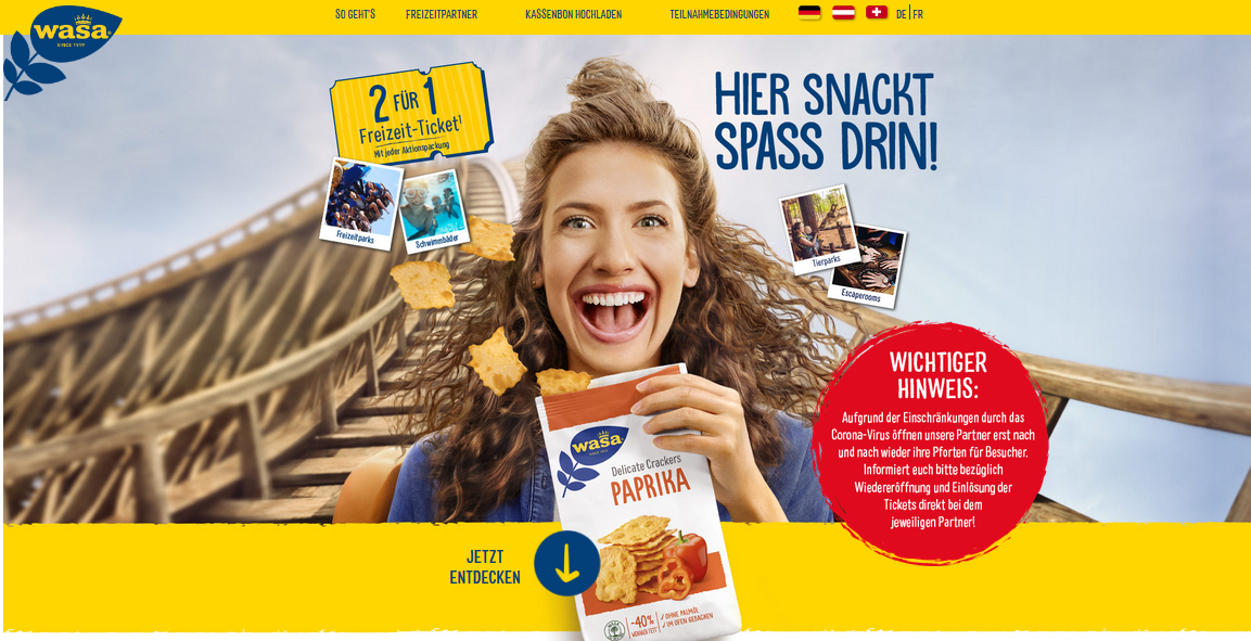 Wasa-Freizeitspaß: 2-für-1-Ticket beim Kauf eines Aktionsproduktes
